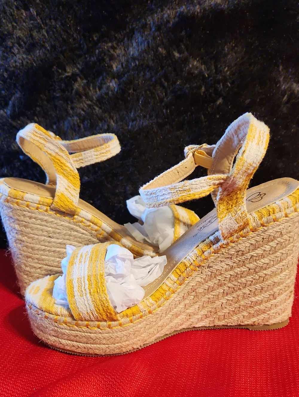 Yellow Striped Women's Platform Wedge Sandals